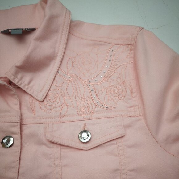 Sears Classic Ladies Size 12 Pink Button Front Embroidery & Sequins Denim Jacket - Picture 7 of 12